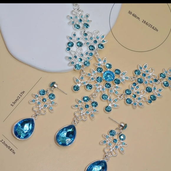 FASHION JEWELRY COLLECTION. STUNNING SET NECKLACE AND EARRINGS DROPS OCEAN COLOR - Picture 4 of 9
